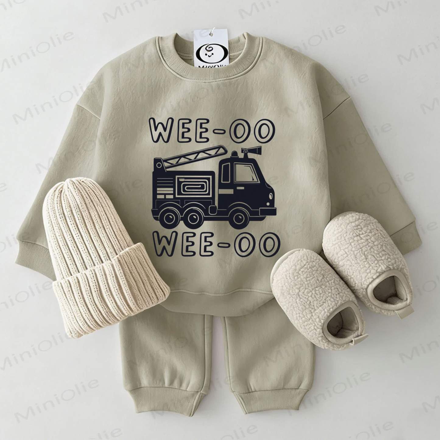 WEE‑OO WEE‑OO Baby Sweatshirt 2-piece Grey Green Set - Grey Green - 2-3T - image 1