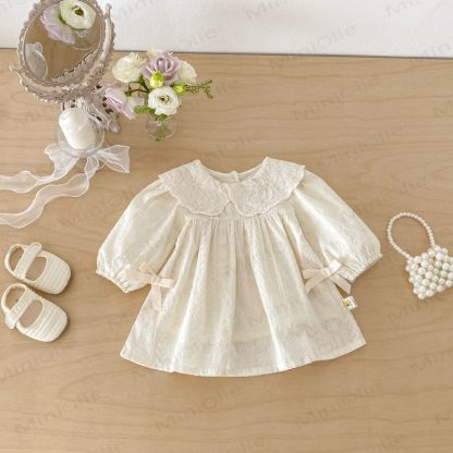 Baby Girl Embroidered Floral Peter Pan Collar Long Sleeve Dress - image 3