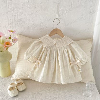 Baby Girl Embroidered Floral Peter Pan Collar Long Sleeve Dress - image 4