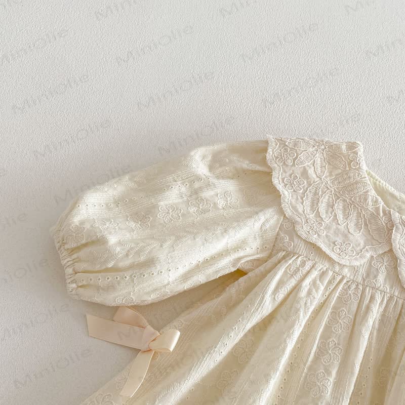 Baby Girl Embroidered Floral Peter Pan Collar Long Sleeve Dress - image 7