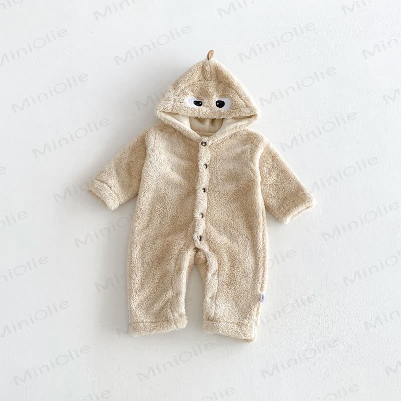Baby Fleece Hood Snap Front Romper - Beige - 18-24M - image 4