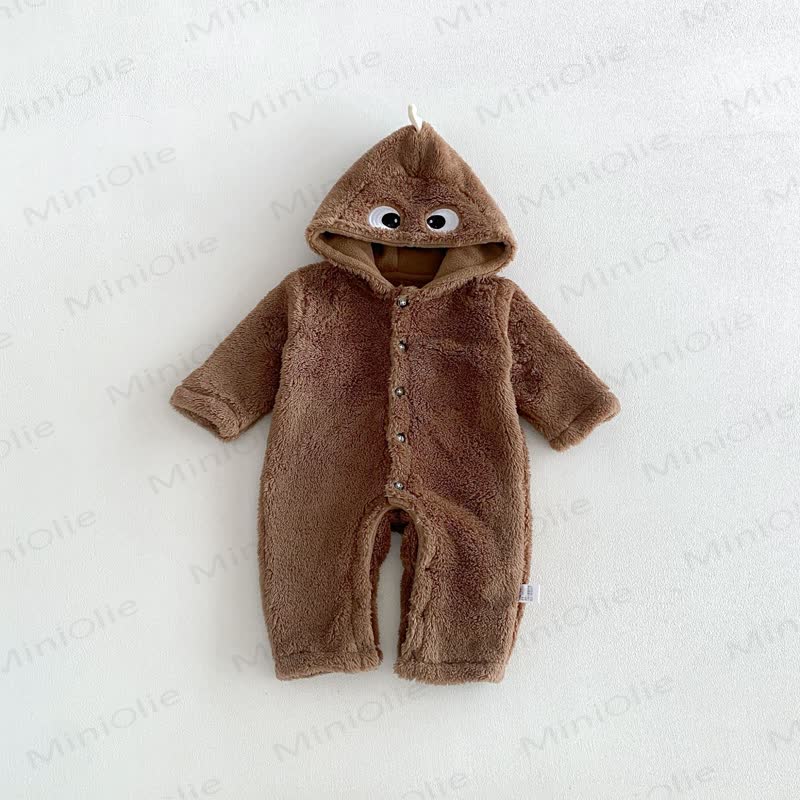 Baby Fleece Hood Snap Front Romper - Brown - 18-24M - image 6