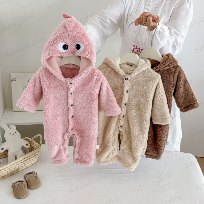 Baby Fleece Hood Snap Front Romper - image 3