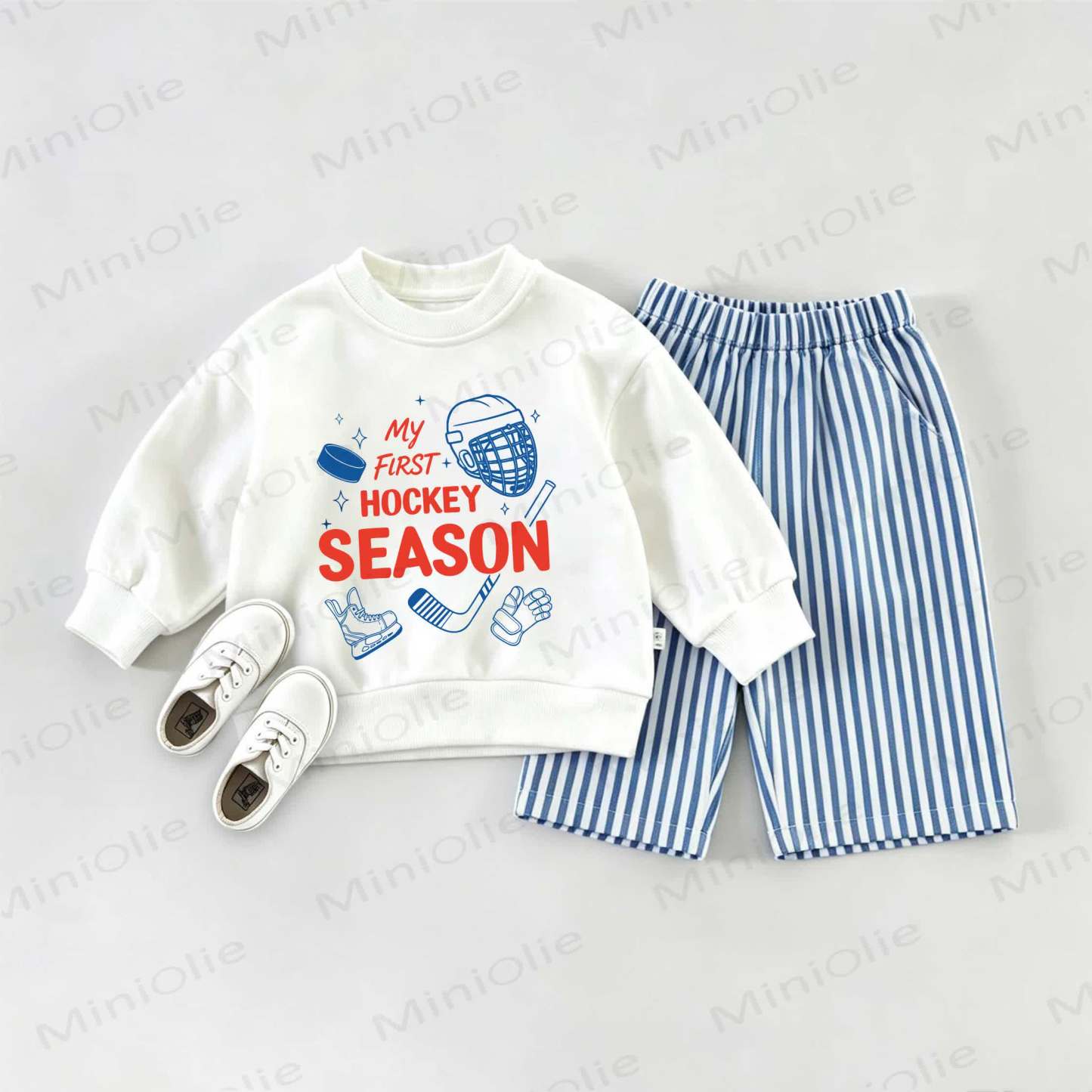 MY FIRST HOCKEY SEASON Baby Sweatshirt 2-piece Set - White&Blue - 2-3T - image 1