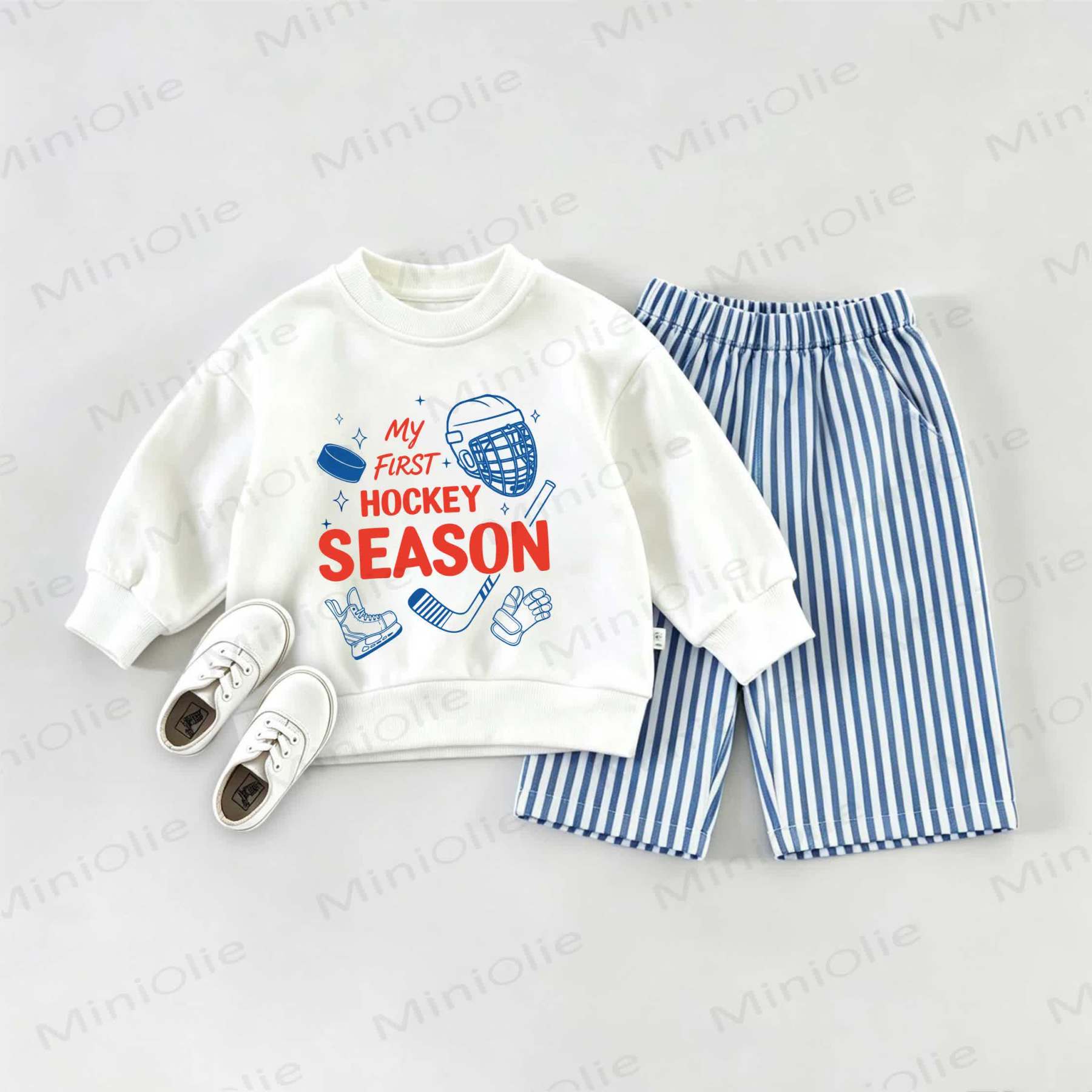 MY FIRST HOCKEY SEASON Baby Sweatshirt 2-piece Set - White&Blue - 2-3T - image 1