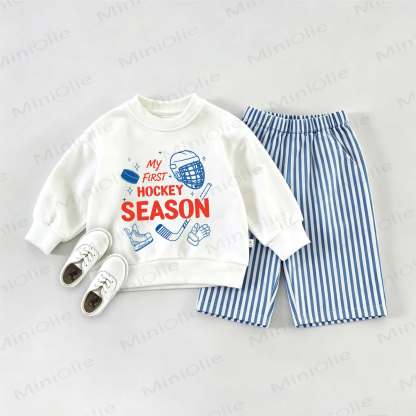 MY FIRST HOCKEY SEASON Baby Sweatshirt 2-piece Set - White&Blue - 2-3T - image 1