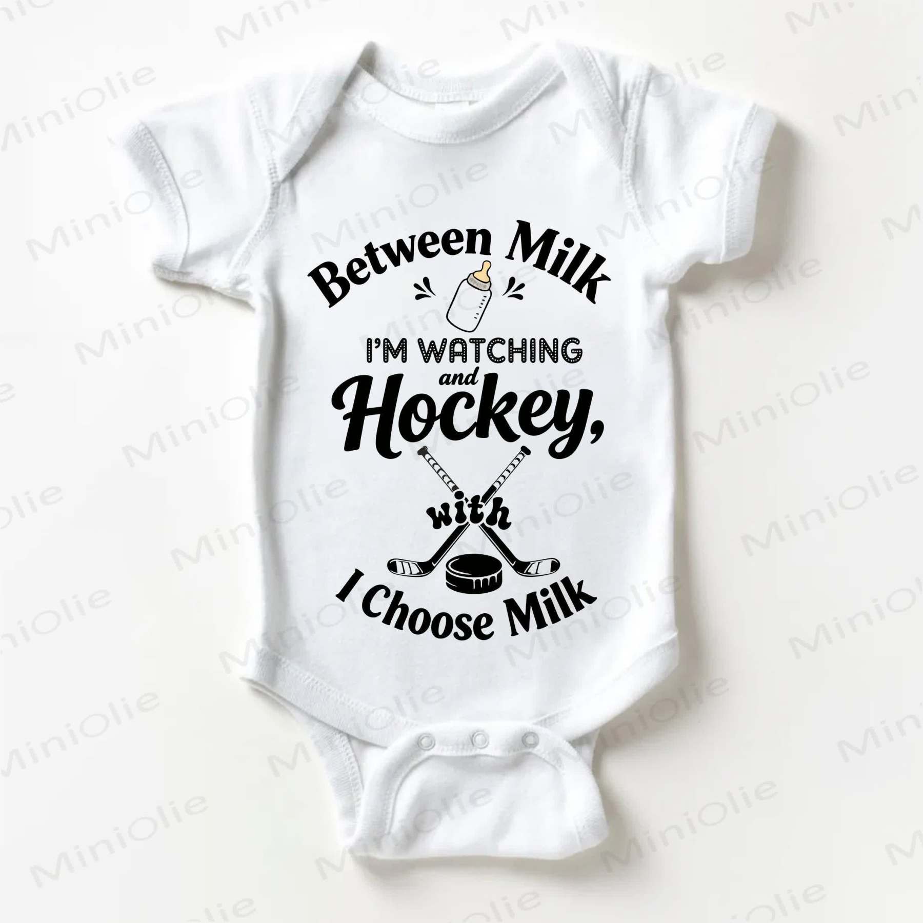 BETWEEN MILK I'M WATCHING AND HOCKEY, WITH I CHOOSE MILK Baby White Bodysuit - White - 18-24M - image 1