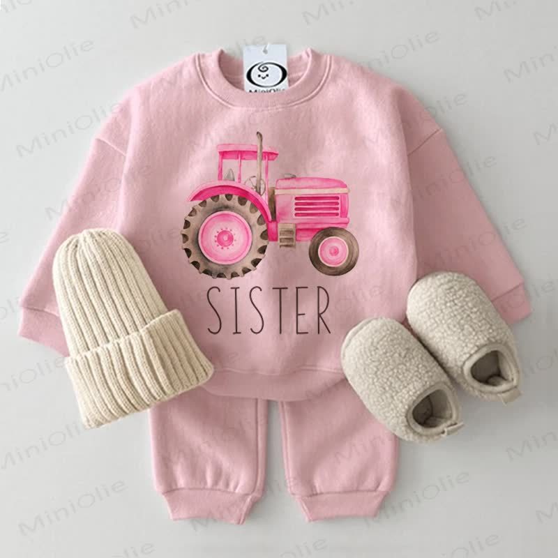 SISTER Baby Pink Tractor Sweatshirt 2-piece Set - Pink - 2-3T - image 1