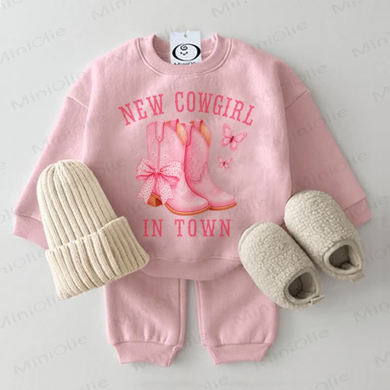 NEW COWGIRL IN TOWN Baby Pink Boots Sweatshirt 2-piece Set - Pink - 2-3T - image 1