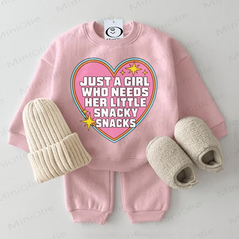 JUST A GIRL WHO NEEDS HER LITTLE SNACKY SNACKS Baby Pink Sweatshirt 2-piece Set - Pink - 2-3T - image 1