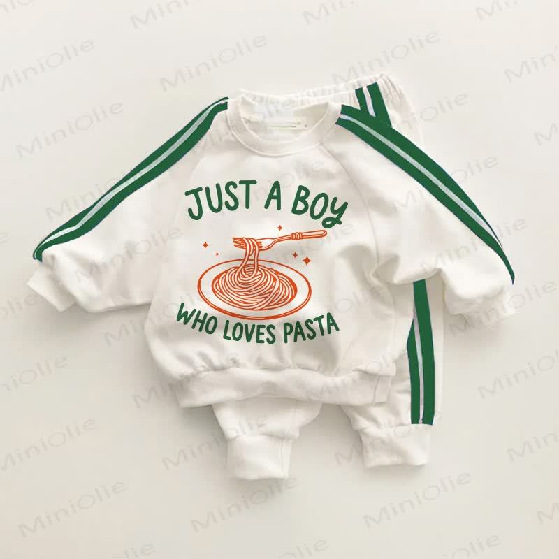 JUST A BOY WHO LOVES PASTA Baby Toddler Green Striped 2-piece Set - White&Green - 3-5T - image 1
