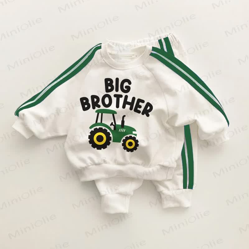 BIG BROTHER Baby Toddler Green Tractor Striped 2-piece Set - White&Green - 3-5T - image 1