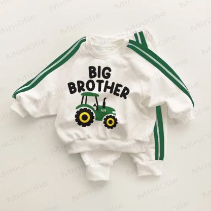 BIG BROTHER Baby Toddler Green Tractor Striped 2-piece Set - White&Green - 3-5T - image 1