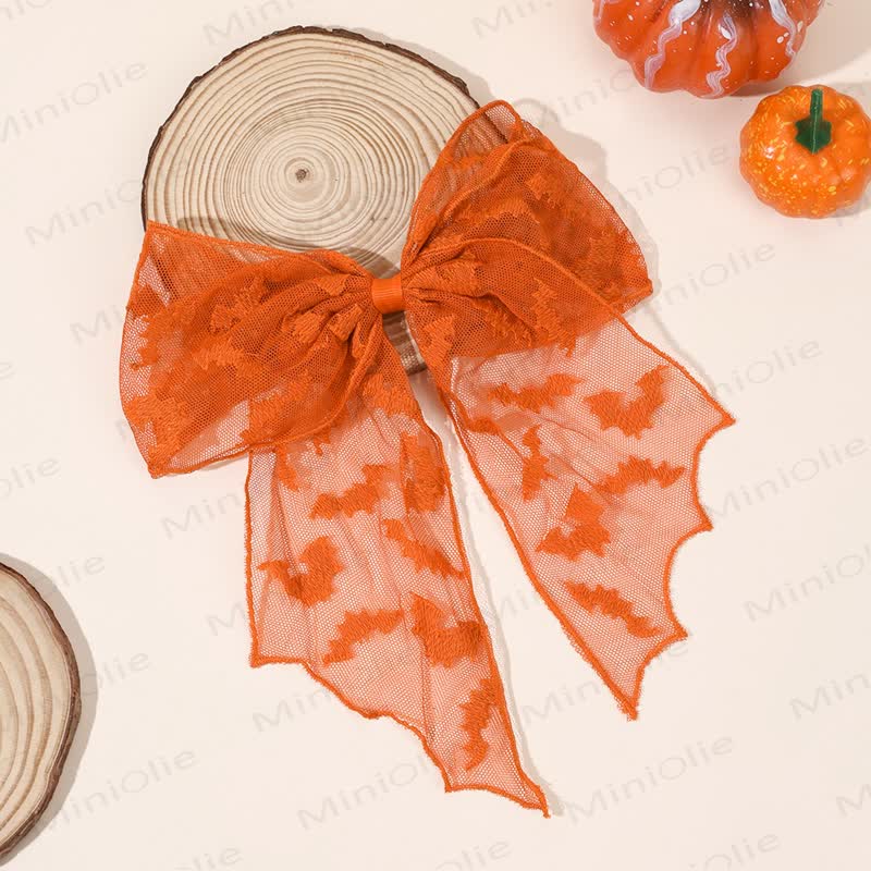 1PC Baby Halloween Mesh Hair Clip - Orange Bat - image 8