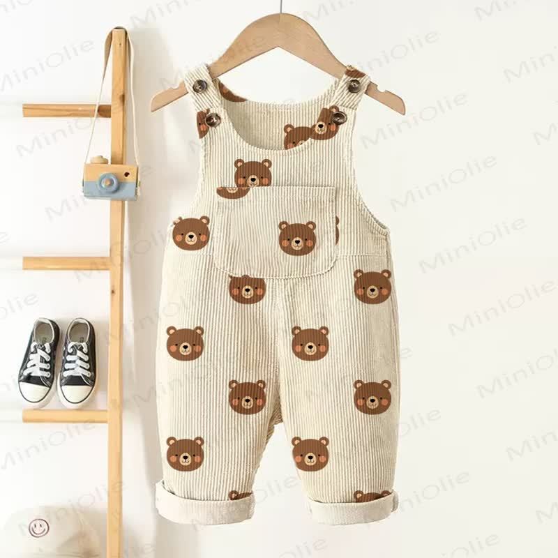 Baby Toddler Beige Bears Corduroy Pocket Overalls - Beige - 3-5T - image 1