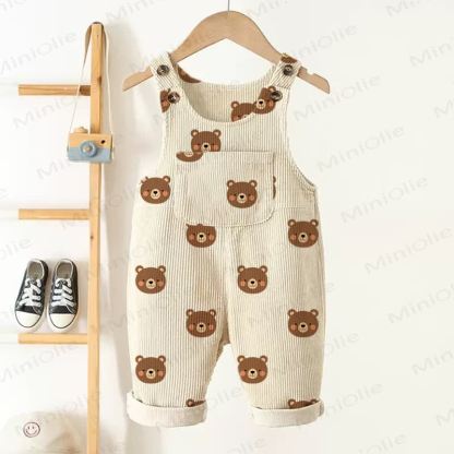 Baby Toddler Beige Bears Corduroy Pocket Overalls - Beige - 3-5T - image 1