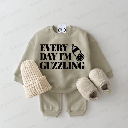 EVERY DAY I'M GUZZLING Baby Sweatshirt 2-piece Grey Green Set - Grey Green - 2-3T - image 1