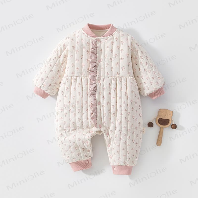 Baby Quilted Ruffle Trim Romper - Pink - 18-24M - image 2