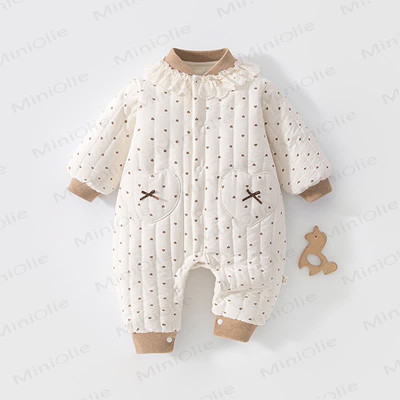 Baby Quilted Ruffle Trim Romper - Brown - 18-24M - image 3