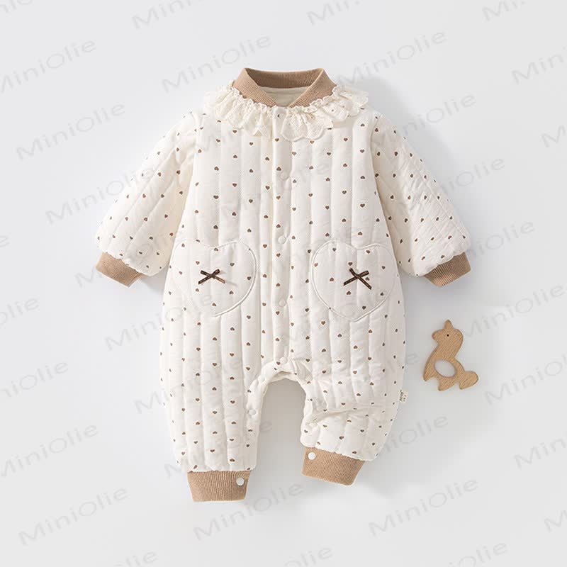 Baby Quilted Ruffle Trim Romper - Brown - 18-24M - image 3