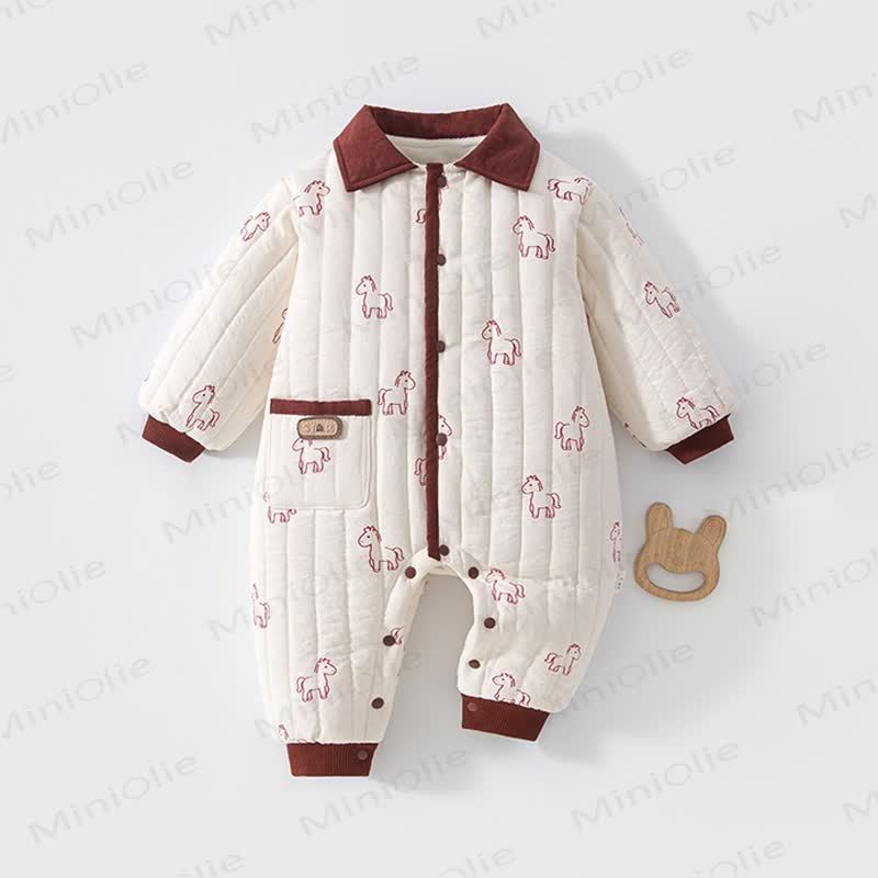 Baby Quilted Ruffle Trim Romper - Red - 18-24M - image 5