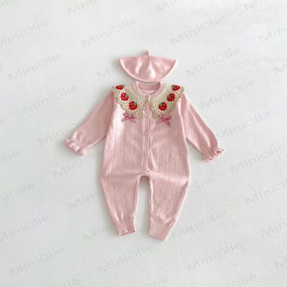 Baby Strawberry Collar Romper Beret Set - Pink - 18-24M - image 5