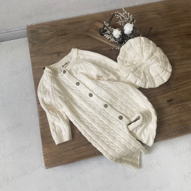 Baby Knit Button Front Romper Set - Beige - 18-24M - image 3