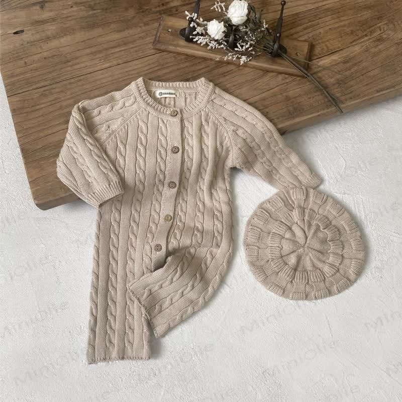 Baby Knit Button Front Romper Set - Oat - 18-24M - image 4