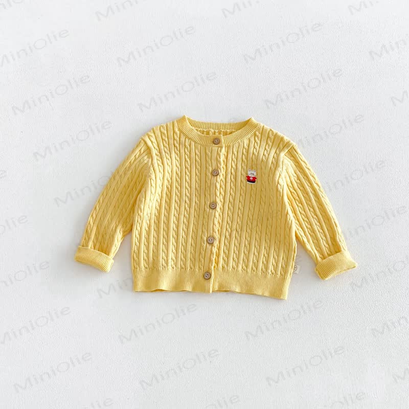 Baby Toddler Cable Knit Crew Neck Cardigan Sweater - Yellow - 6-7T - image 5