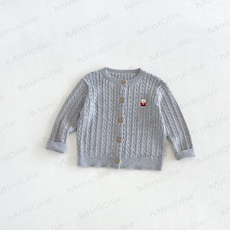 Baby Toddler Cable Knit Crew Neck Cardigan Sweater - Gray - 6-7T - image 6