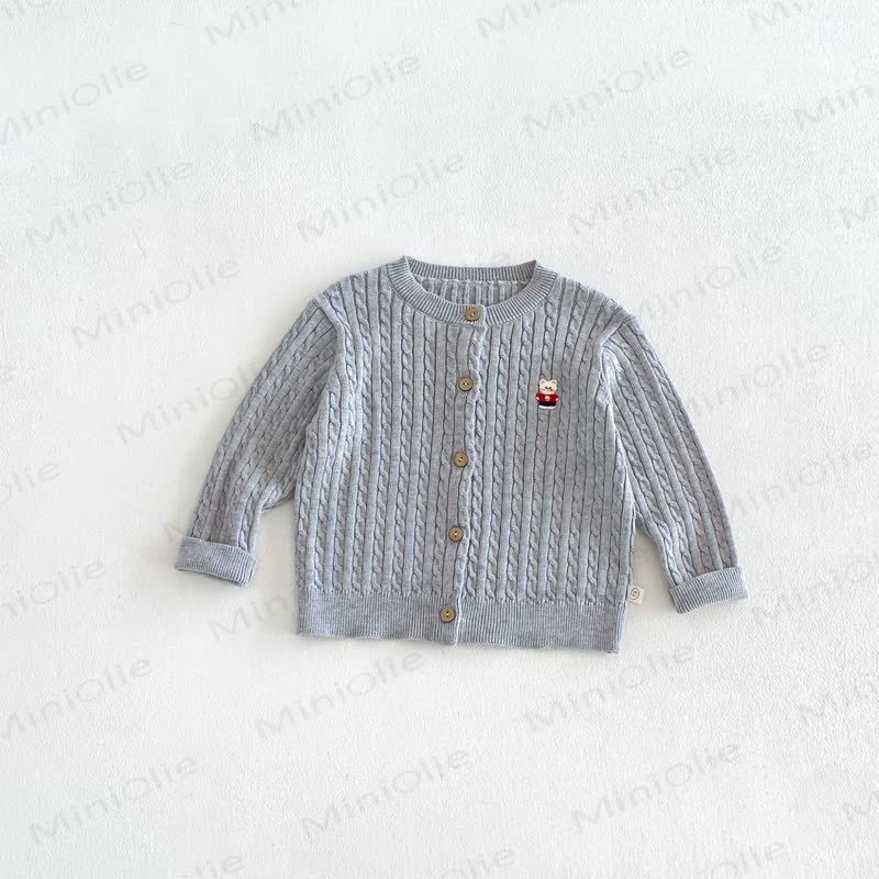 Baby Toddler Cable Knit Crew Neck Cardigan Sweater - Gray - 6-7T - image 6