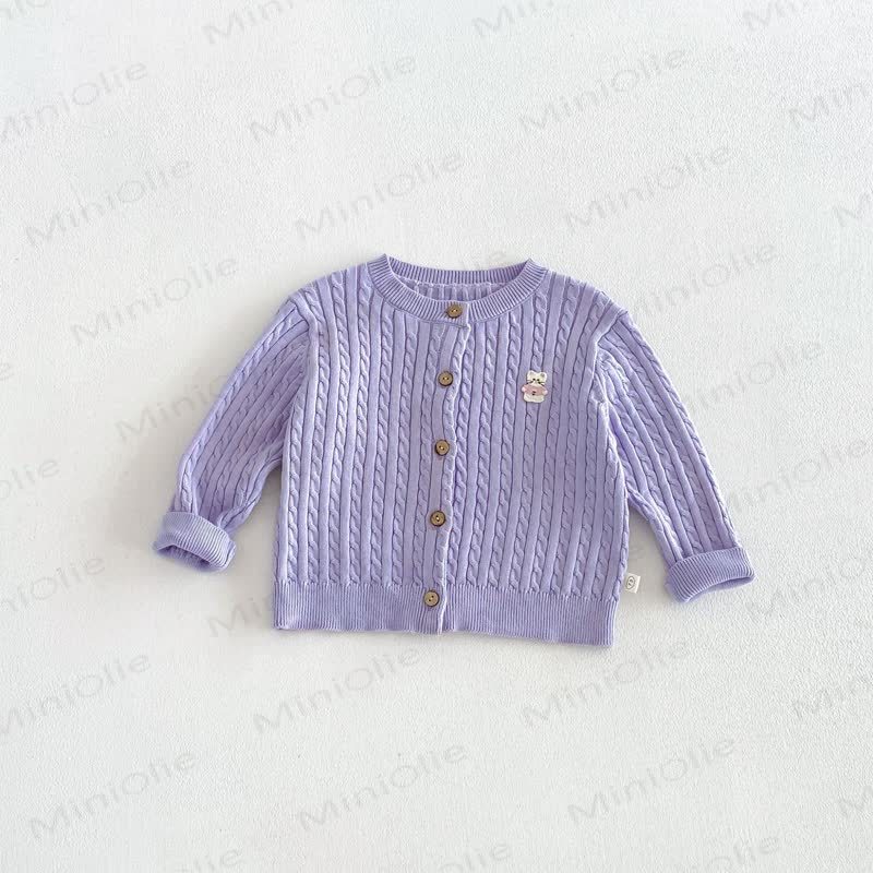 Baby Toddler Cable Knit Crew Neck Cardigan Sweater - Purple - 6-7T - image 7