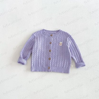 Baby Toddler Cable Knit Crew Neck Cardigan Sweater - Purple - 6-7T - image 7