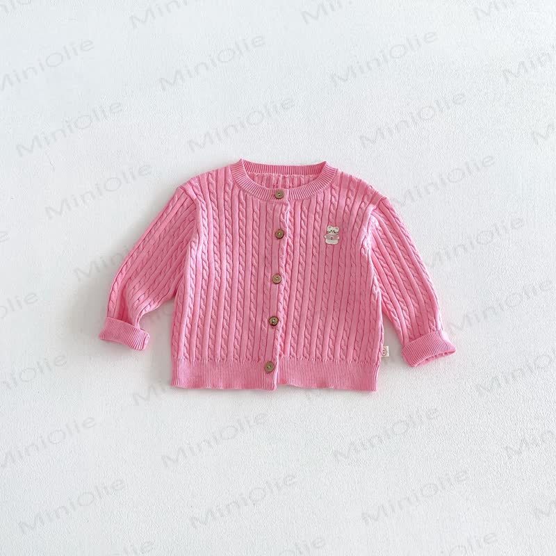 Baby Toddler Cable Knit Crew Neck Cardigan Sweater - Pink - 6-7T - image 8