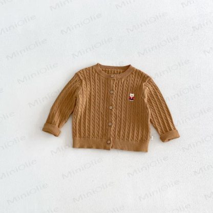 Baby Toddler Cable Knit Crew Neck Cardigan Sweater - Brown - 6-7T - image 9