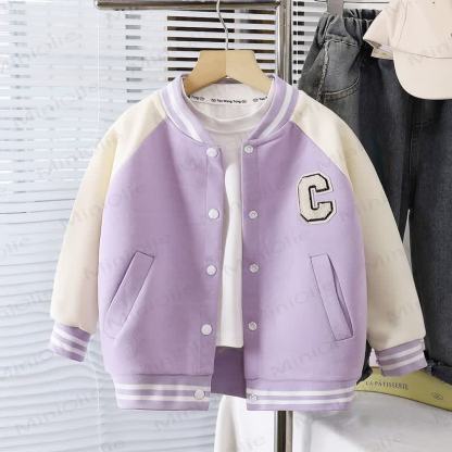 Toddler Snap Front Varsity Outerwear - Purple - 10-11T - image 2