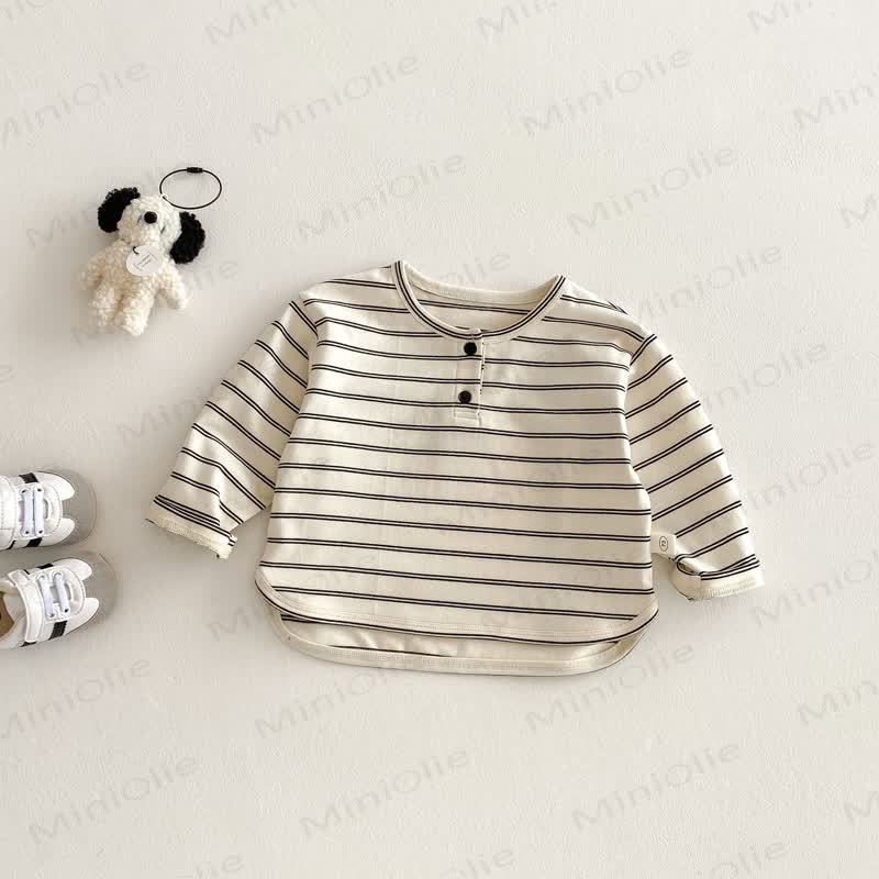 Baby Toddler Striped Henley T-Shirt - Beige - 4-5T - image 1