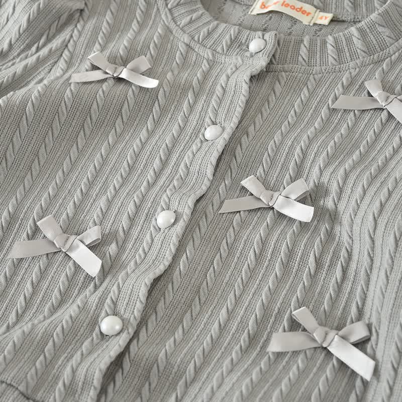 Toddler Girl Gray Bow Knit Cardigan and Pleated Skirt 2-piece Set - image 4