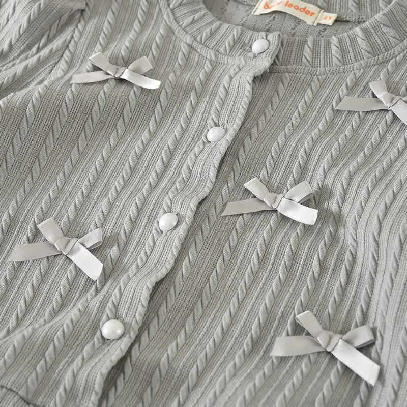 Toddler Girl Gray Bow Knit Cardigan and Pleated Skirt 2-piece Set - image 4