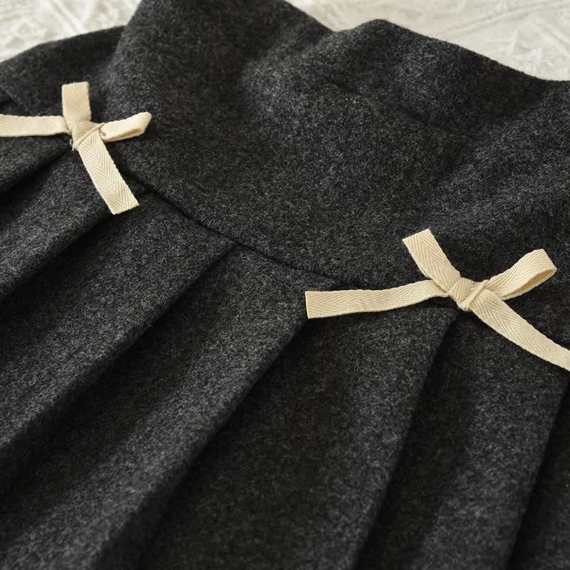 Toddler Girl Gray Bow Knit Cardigan and Pleated Skirt 2-piece Set - image 7