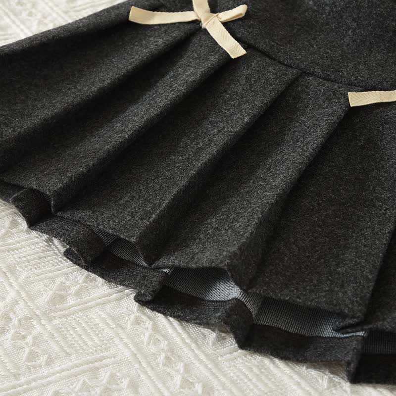 Toddler Girl Gray Bow Knit Cardigan and Pleated Skirt 2-piece Set - image 8
