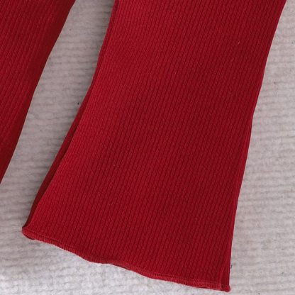 Baby Girl Red Ribbed Bow Peplum and Flare Pants 2-piece Set - image 5
