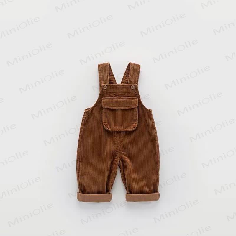 Baby Solid Color Corduroy Pocket Bib Overalls - Brown - 2-3T - image 2