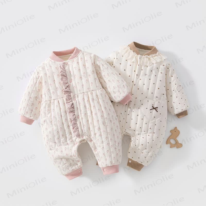 Baby Quilted Ruffle Trim Romper - image 1