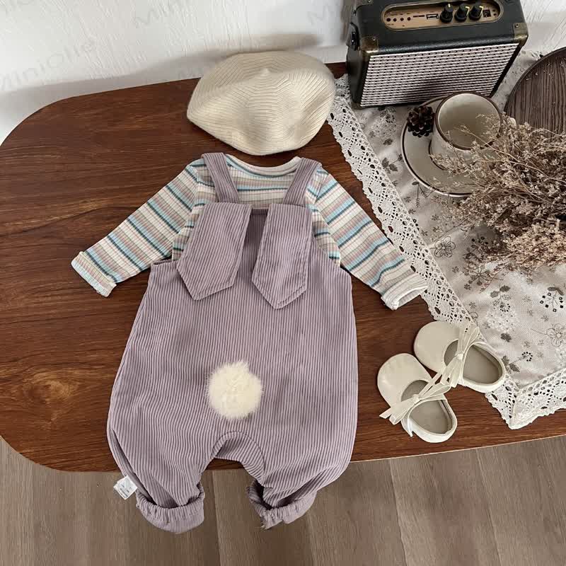 Baby Purple Bunny Corduroy Overalls or Striped Top - image 1