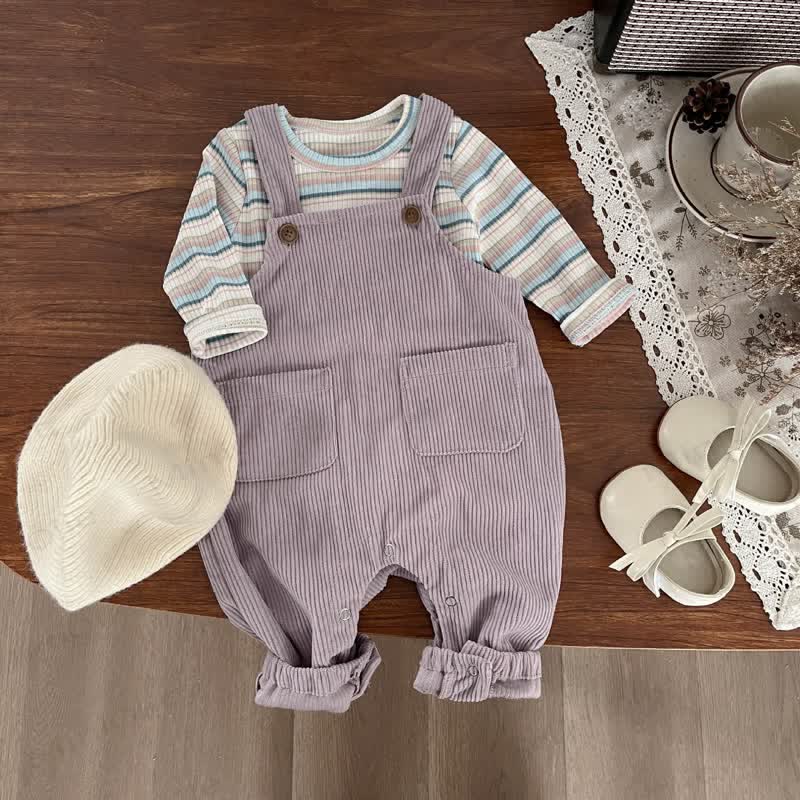 Baby Purple Bunny Corduroy Overalls or Striped Top - image 2