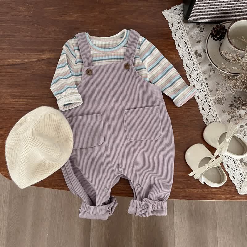 Baby Purple Bunny Corduroy Overalls or Striped Top - image 2