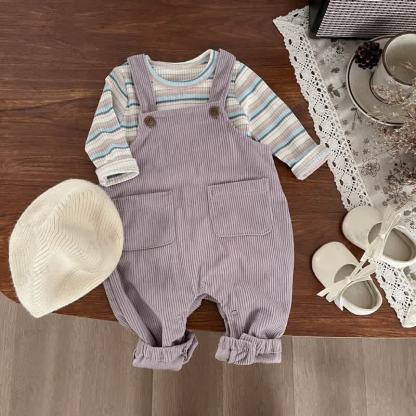 Baby Purple Bunny Corduroy Overalls or Striped Top - image 2