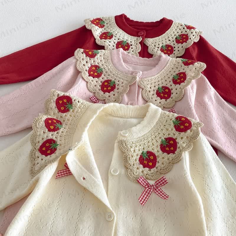 Baby Strawberry Collar Romper Beret Set - image 10