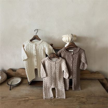 Baby Knit Button Front Romper with Hat - image 2